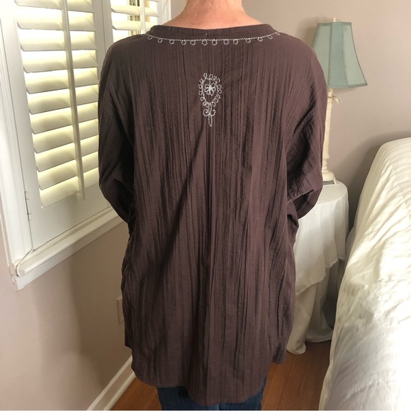 4 LEFT S-XL Mocha & Silver Boho Chic Beaded Bling Embroidered Tunic Top - Picture 4 of 5
